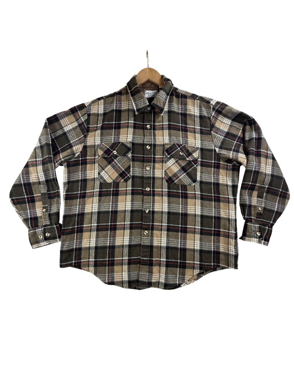Vintage Sears Mens Store Shirt Mens XL Brown Plaid Flannel Button Up Lined 80s